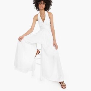NWT J. Crew Halter Cotton White Jumpsuit Wige Leg Size 2